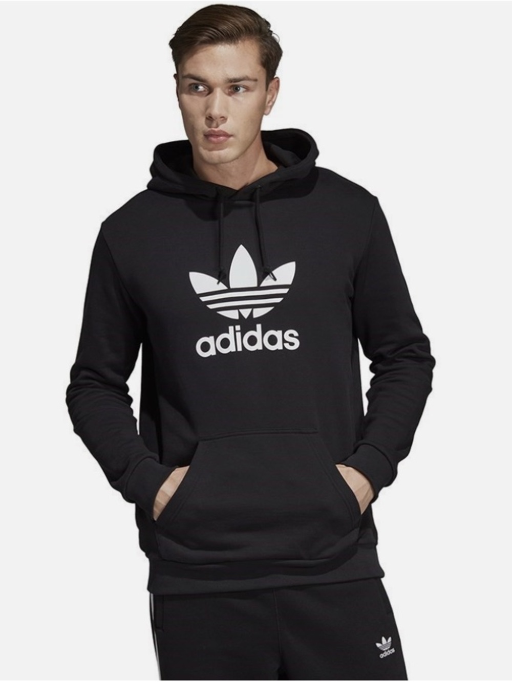 Sweatshirts Universal Men Adidas Trefoil Hoodie DT7964 Black LARGE NWT